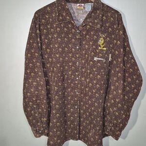 Warner Bros. Dark Brown Tweety Button Down Shirt